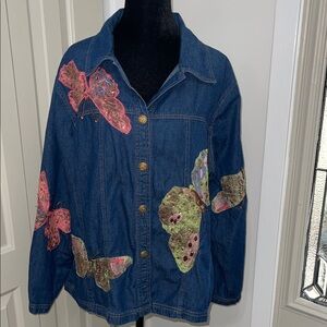 Vintage Denim Jacket with Butterfly Embellishments